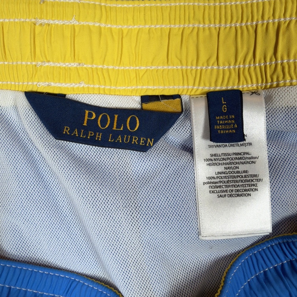 Polo Ralph Lauren Swim Trunks Men's Large Blue Yellow Pony Lined Board Shorts - Picture 6 of 15